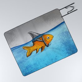 Attitude is everything–Goldfish with Shark fin Picnic Blanket