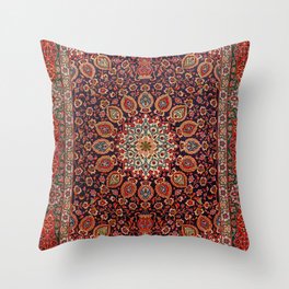Persian Tabriz Old Century Authentic Multi-Color Black Radial Geometric Vintage Rug Pattern Throw Pillow
