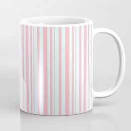 [ Thumbnail: Light Cyan and Light Pink Colored Striped Pattern Coffee Mug ]