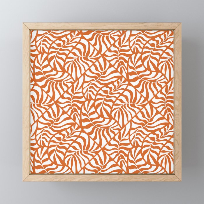 Tropical Leaves Copper Orange Pattern Framed Mini Art Print