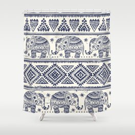 Vintage ethnic aztec with lovely elephants hand drawn illustration pattern Shower Curtain