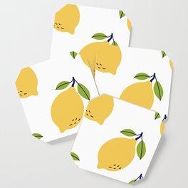 Lemon fruit seamless pattern. Hand drawn illustration. Exotic food. Yellow citrus with leaves Coaster