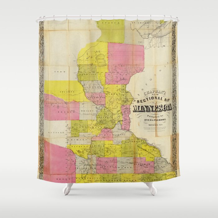 Chapman's New Sectional Map of Minnesota (1856) Shower Curtain