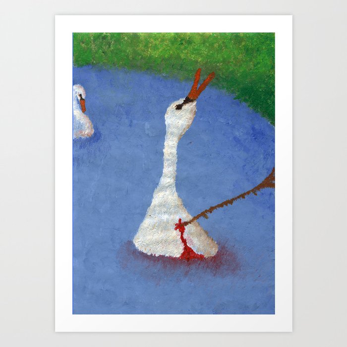 A Swan hurt in the water - Acrylic Nature Drawing Art Print