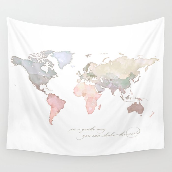 Pastel World Map Art with sentence Wall Tapestry by Szafranscy Art Studio Society6