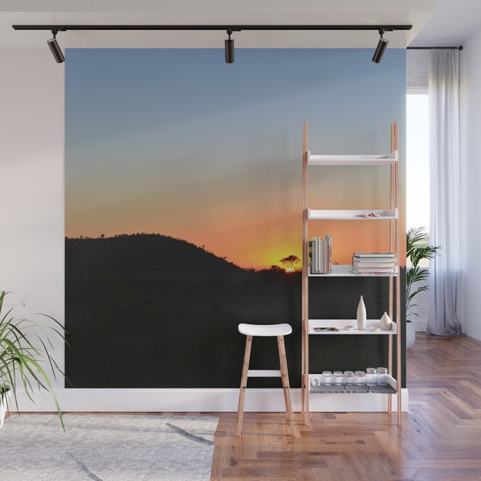 South Africa Photography - Silhouette Of A Acacia Tree In The Sunset Wall Mural