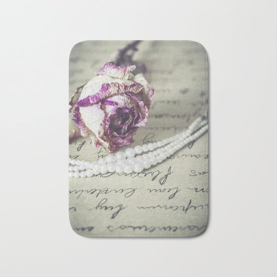 love letter with pearls and rose Bath Mat