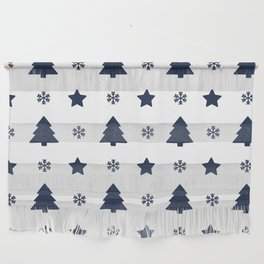 Christmas Pattern White Navy Blue Tree Snowflake Wall Hanging