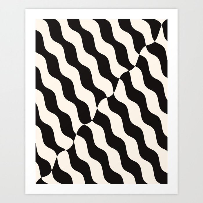 Retro Abstract Liquid Swirl Pattern in Black & White Art Print
