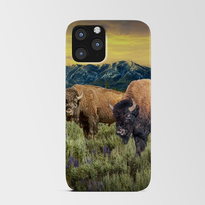 American Buffalo Western Landscape with Mountain Sunset in Yellowstone National Park iPhone Card Case