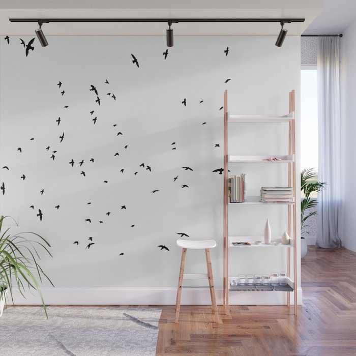 The Black Birds (Black and White) Wall Mural