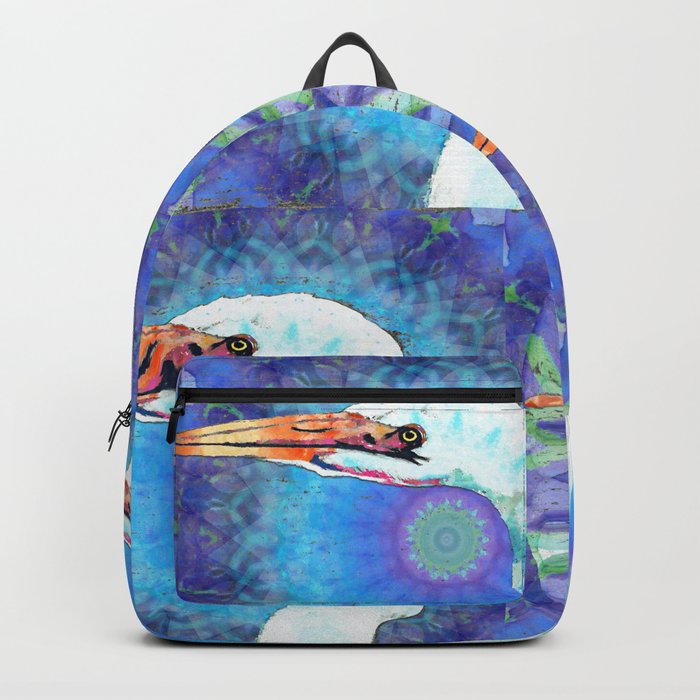 Colorful Mandala Bird Art - White Egret Backpack