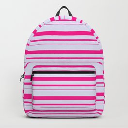[ Thumbnail: Lavender and Deep Pink Colored Lined Pattern Backpack ]