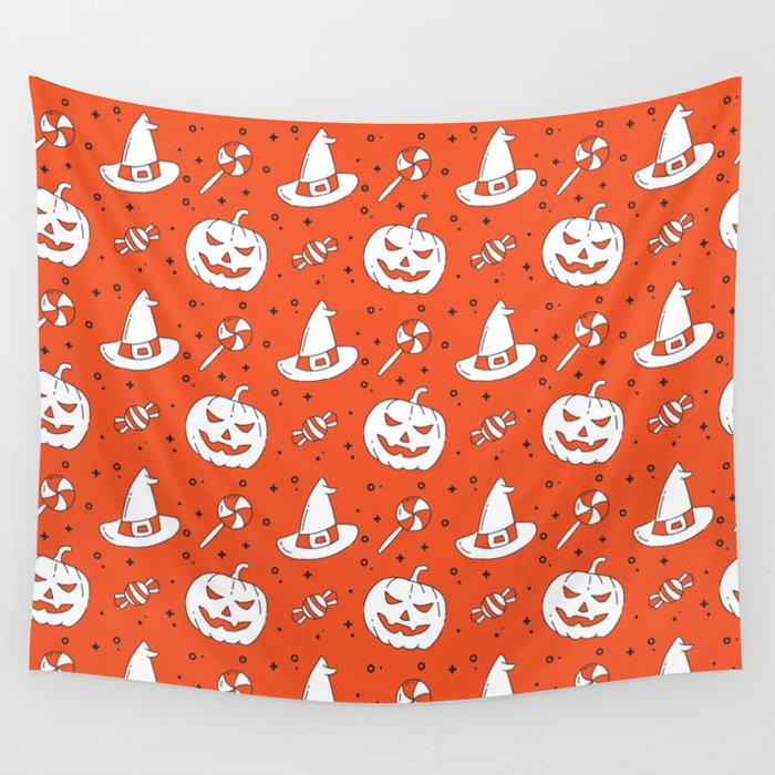 Pumpkin Witch Halloween Background Wall Tapestry