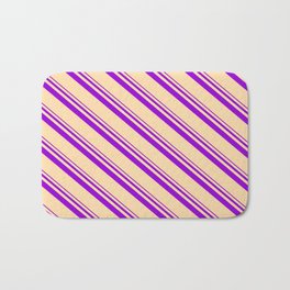 [ Thumbnail: Dark Violet and Tan Colored Stripes/Lines Pattern Bath Mat ]