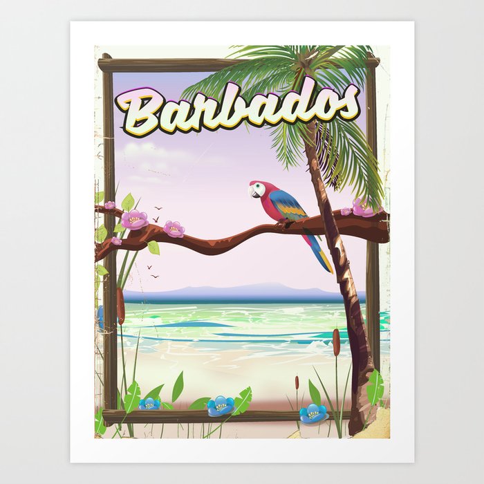 Barbados vintage parrot travel poster Art Print