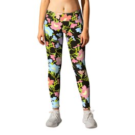 bright green and black evening primrose flower meaning youth and renewal Leggings
