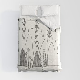 Mountains in the Clouds Pen and Ink Illustration Comforter