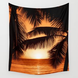 Perfect Palm Sunset (Color) Wall Tapestry