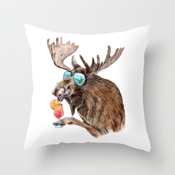 Moose on Vacation Throw Pillow