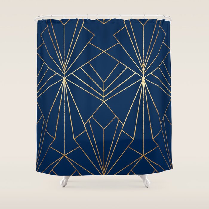 Navy Blue Art Deco Large Scale Shower Curtain by Wellington Boot