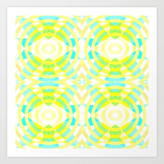 Funky geometry in yellow and blue Art Print