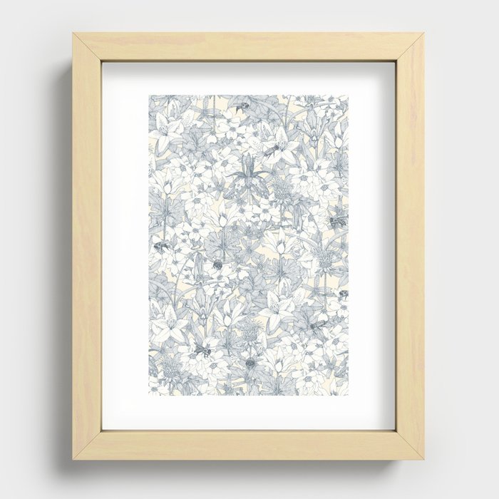 NC wildflowers and bees blue slate Recessed Framed Print
