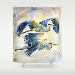 Flying Together - Great Blue Heron Shower Curtain