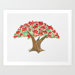Flamboyant Tree Art Print | Nature, Flower, Painting, Bloom, Tree, Watercolor, Flamboyant, Island 