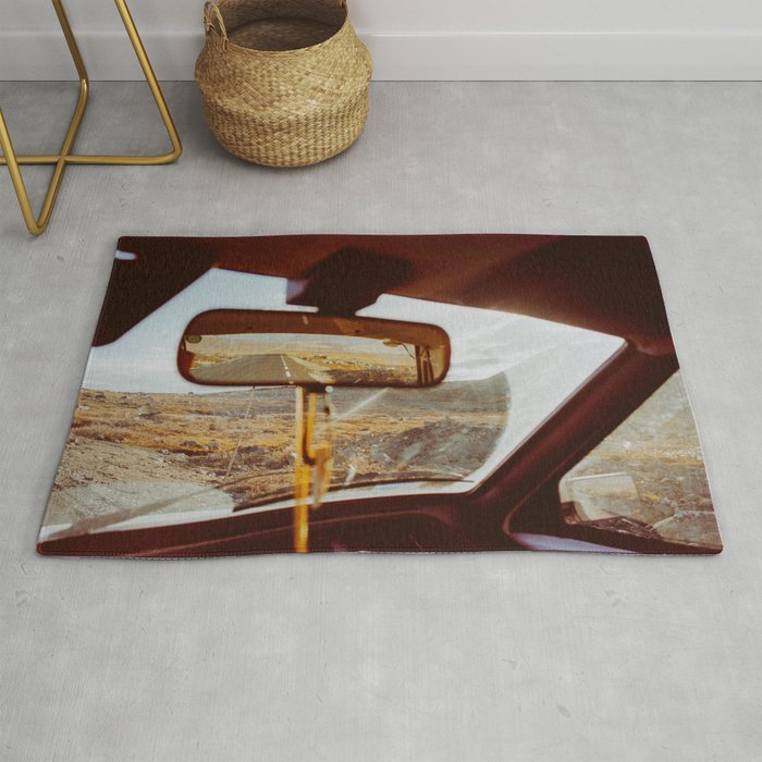 Driving In Rural Scandinavia Closeup Of Wild Landscape In Car Rug By Visualspectrum