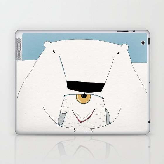 Polar bear eating fish Laptop & iPad Skin