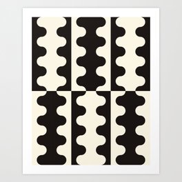 Abstract Mid-Century Black & White Wavy Pattern Art Print