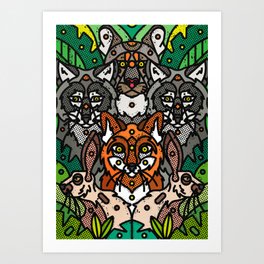 Arizona Wildlife | Mountain Lion, Mexican Wolf, Red Fox, & Black-Tailed Jackrabbit  Art Print