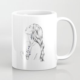 Sapphire Mermaid Portrait - September Coffee Mug | Ink Pen, Birthstonemermaid, Septemberbirthstone, Mermaidportrait, Mermaid, Fashionportrait, Birthstone, Sapphire, Fashionillustration, Drawing 