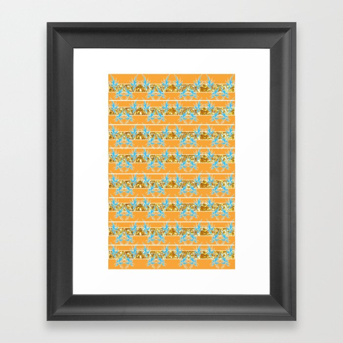 Orange Teal And Gold Sparkle Textile Framed Art Print By
