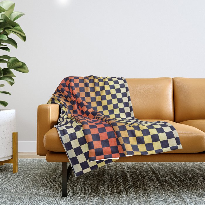 Checkerboard Checkered Checked Check Chessboard Pattern in Rainbow Colors Throw Blanket
