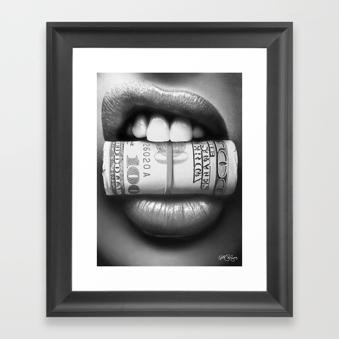 Put Your Money Where Your Mouth Is Black And White Version Framed Art Print By Peterperlegas Society6