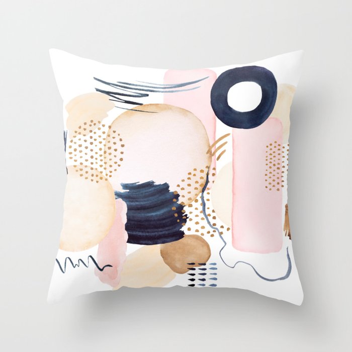 Watercolor dark blue and beige painted Abstract elements Throw Pillow