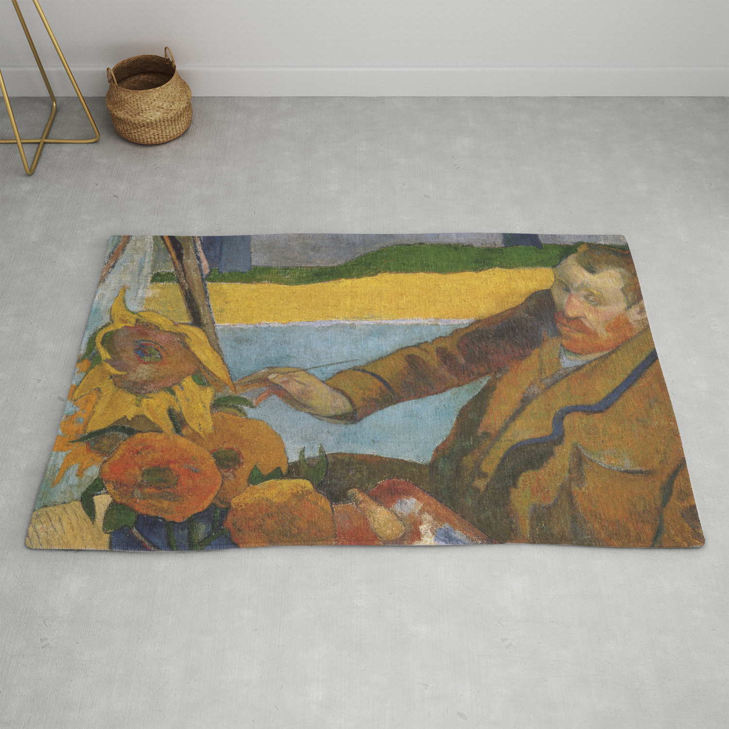 Vincent Van Gogh Painting Sunflowers By Paul Gauguin Rug By