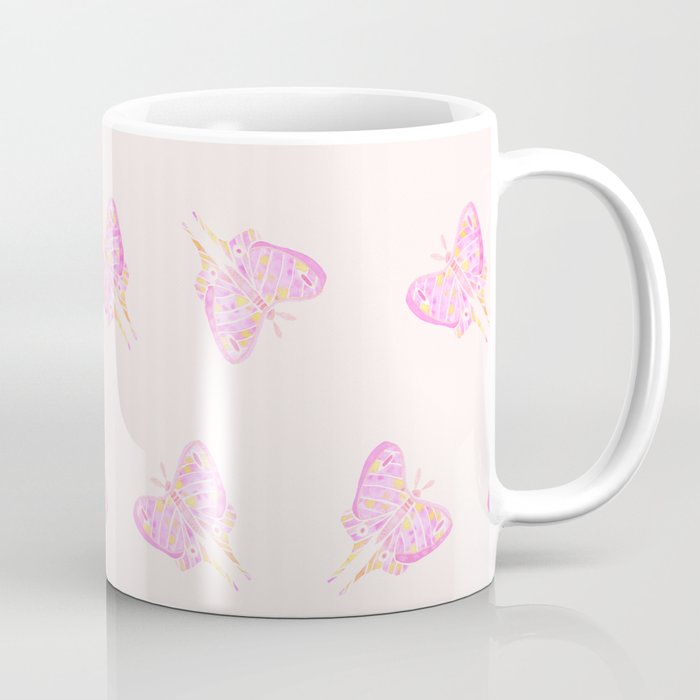 Moth Design- Watercolor Painting-Pink and Yellow Coffee Mug
