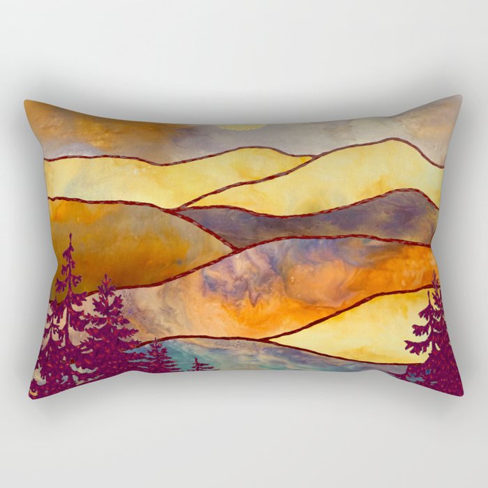 Mountains Landscape watercolor mixed media Rectangular Pillow