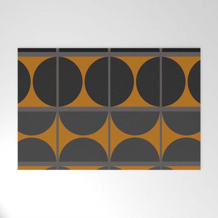 Black and Gray Gradient with Gold Squares and Half Circles Digital Illustration - Artwork Welcome Mat