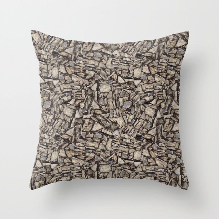 seamless pattern of a textured brown stones wall Throw Pillow