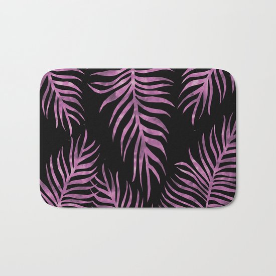 Fern Pattern Purple On Black Background Bath Mat