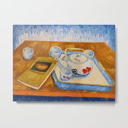 Still Life with Japanese Tea Set and Book Metal Print | Book, Impressionist, 2Societystudios, Teapot, Briancoates, Menaceart, Originalart, Tea, Books, Delco 