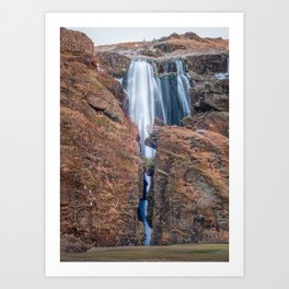Gljufrabui Waterfall Narrow Canyon with Wedged Boulder Iceland  Art Print