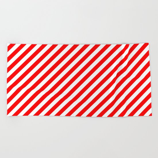 Diagonal Stripes (Red/White) Beach Towel