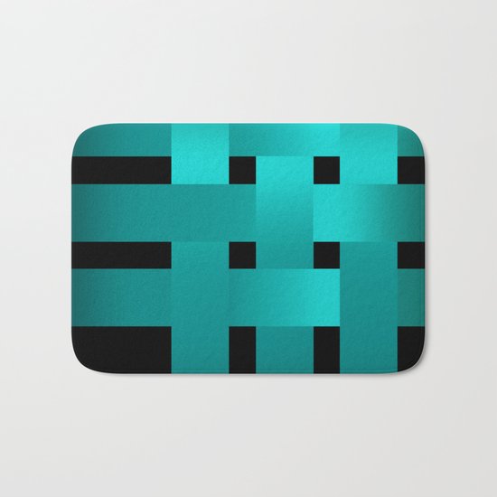 Abstraction .Weave turquoise satin ribbons . Patchwork . Bath Mat