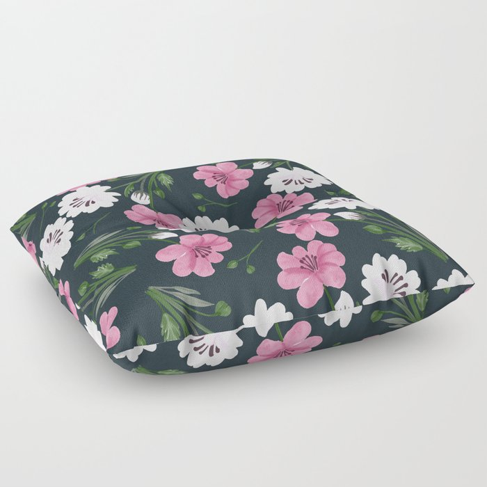 Dark Floral - Pink & White Flowers Floor Pillow