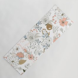 Abstract modern coral white pastel rustic floral Yoga Mat